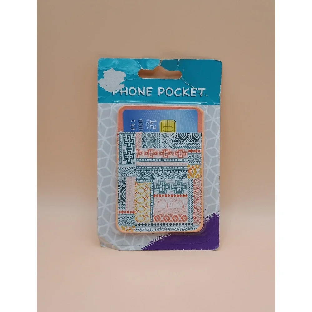 Greenbrier International Geometric Patchwork Adhesive Phone Pocket Card Holder